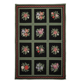 6x9 Black, Green, Rose Color Hand Woven Portugese Needlepoint Wool Traditional Oriental Rug